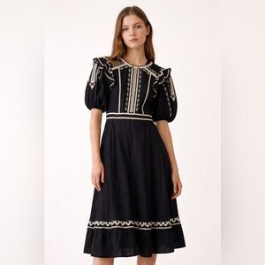 Aritzia Little Moon | Poplin Patterned Dress | Black | Size S